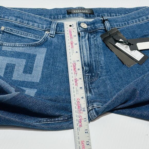 NWT Versace Men’s Size 35 Greca Jeans Blue Stone Wash Straight Leg $850 - Picture 10 of 12